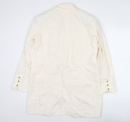 H&M Unisex Adults Ivory XS Long Linen Blend Blazer Jacket