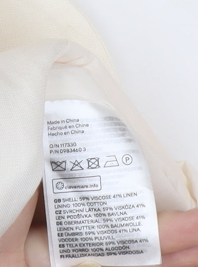 H&M Unisex Adults Ivory XS Long Linen Blend Blazer Jacket