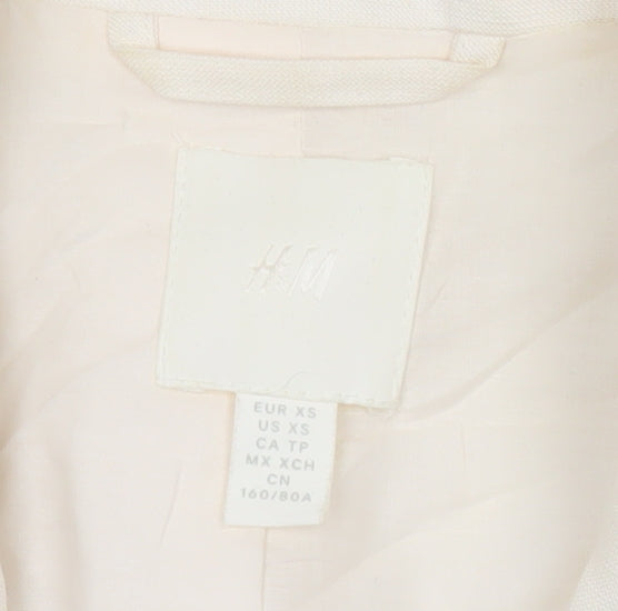 H&M Unisex Adults Ivory XS Long Linen Blend Blazer Jacket