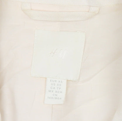 H&M Unisex Adults Ivory XS Long Linen Blend Blazer Jacket