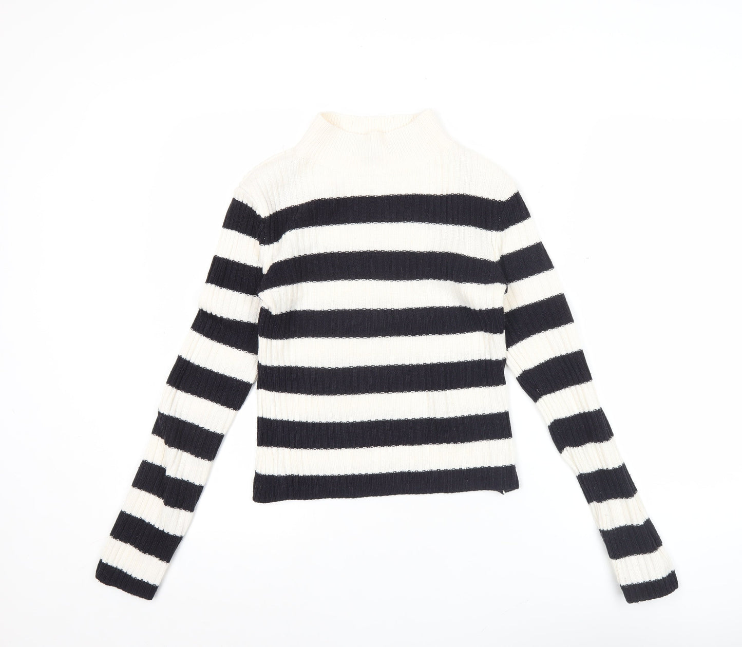 H&M Divided Women’s Black White Striped Mock Neck Jumper Size 8