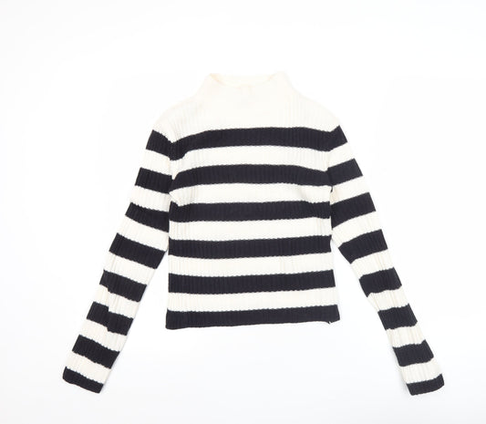 H&M Divided Women’s Black White Striped Mock Neck Jumper Size 8