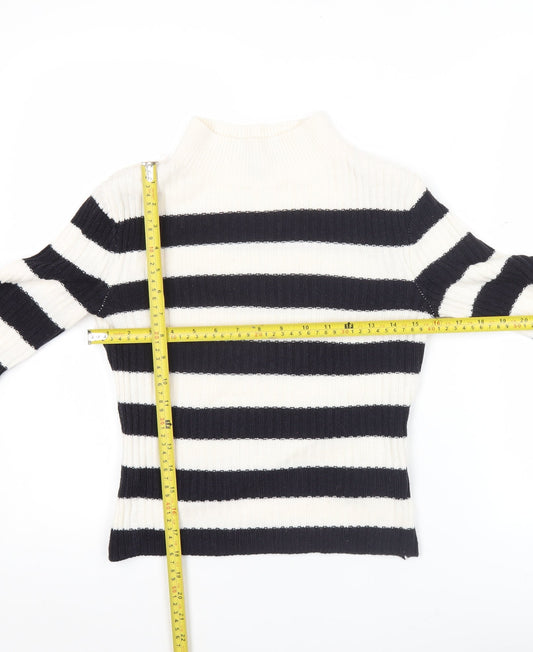 H&M Divided Women’s Black White Striped Mock Neck Jumper Size 8