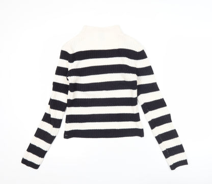 H&M Divided Women’s Black White Striped Mock Neck Jumper Size 8