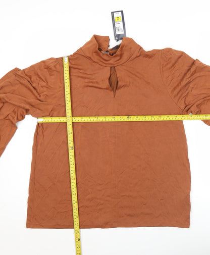 Marks and Spencer Women Brown Blouse Size 16 High Neck Long Sleeve