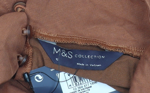 Marks and Spencer Women Brown Blouse Size 16 High Neck Long Sleeve