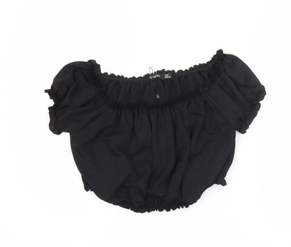 Boohoo Women Black UK 12 Cropped Off Shoulder Puff Sleeve Blouse