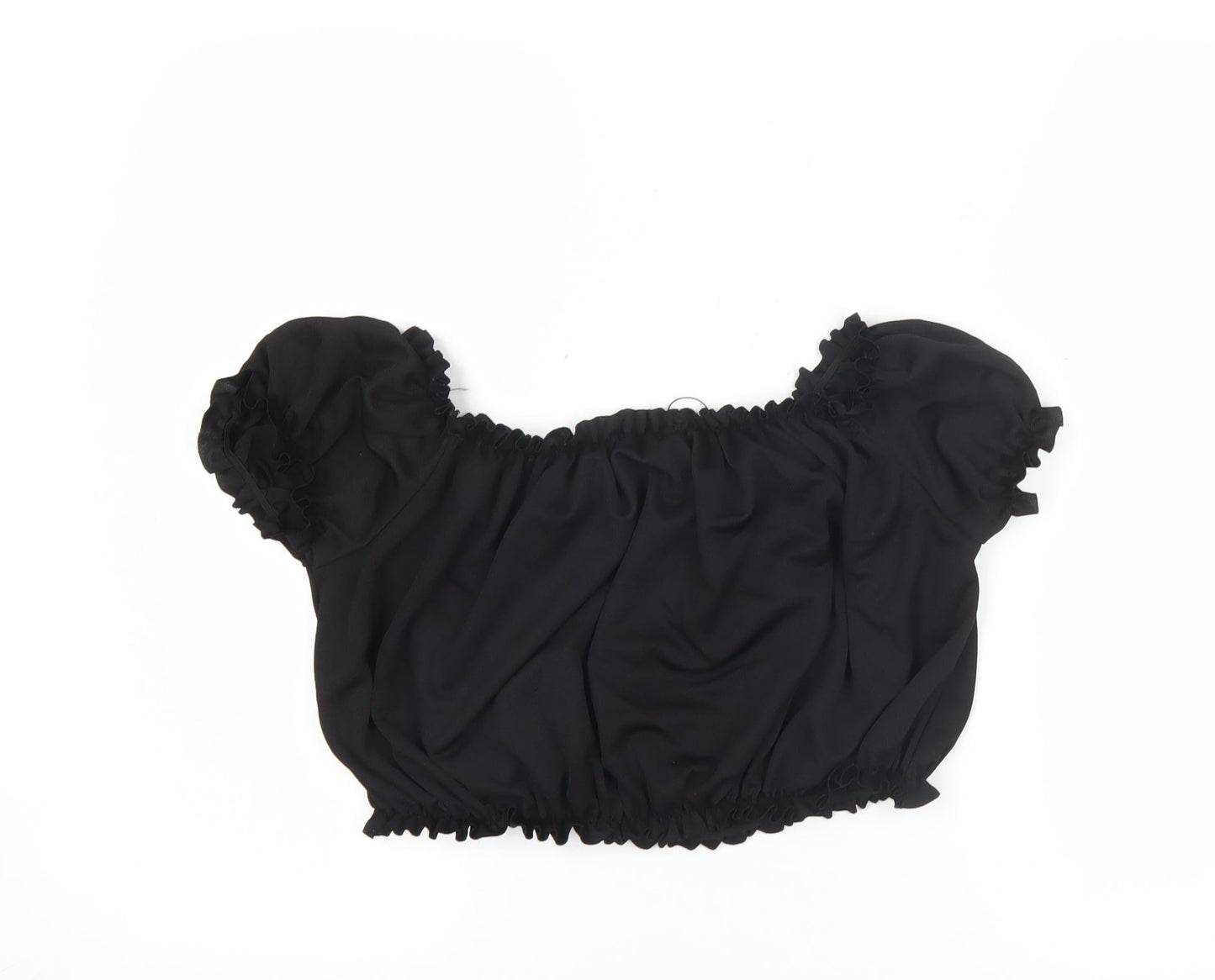 Boohoo Women Black UK 12 Cropped Off Shoulder Puff Sleeve Blouse