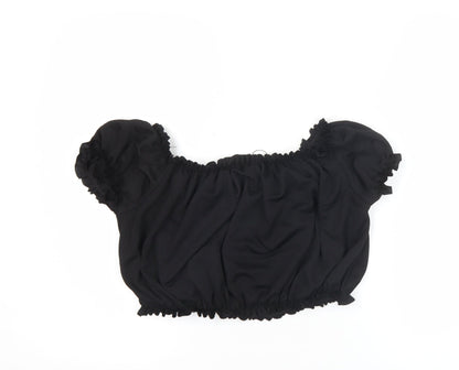 Boohoo Women Black UK 12 Cropped Off Shoulder Puff Sleeve Blouse