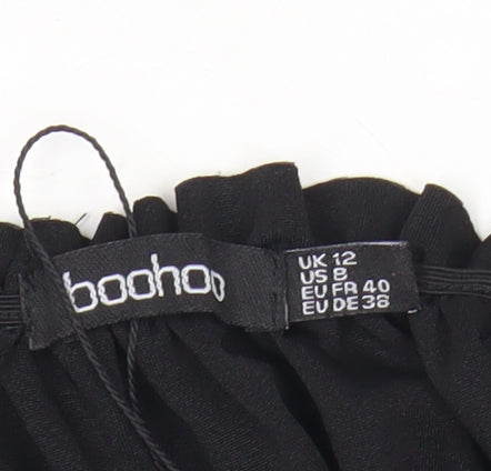 Boohoo Women Black UK 12 Cropped Off Shoulder Puff Sleeve Blouse