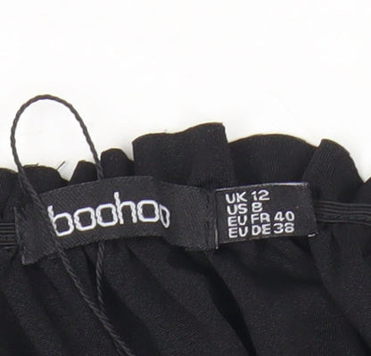 Boohoo Women Black UK 12 Cropped Off Shoulder Puff Sleeve Blouse