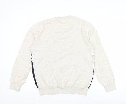 Crew Clothing Mens Beige Blue Striped Cotton Jumper M