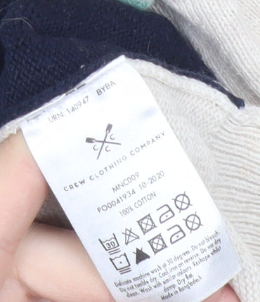 Crew Clothing Mens Beige Blue Striped Cotton Jumper M