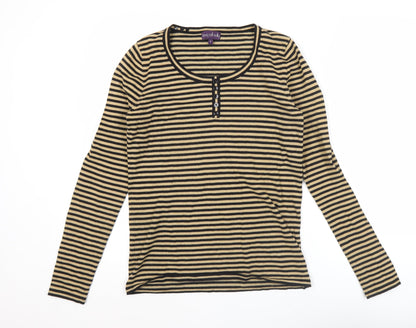 Long Tall Sally Womens Black Stripe Henley Jumper Size S Tall