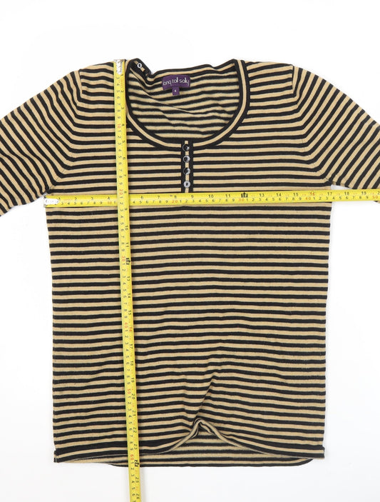Long Tall Sally Womens Black Stripe Henley Jumper Size S Tall