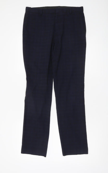 Mens UK Size 30R Burton Menswear London Regular Fit Dress Pants Blue Trousers