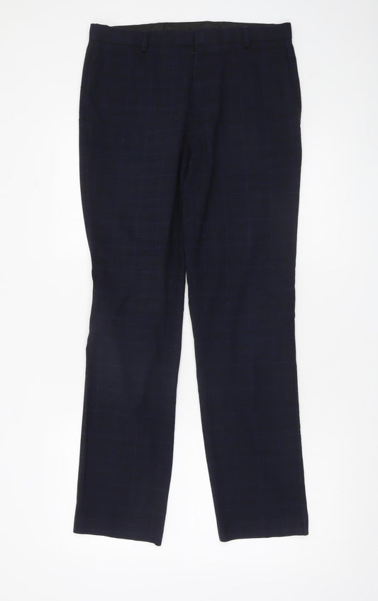 Mens UK Size 30R Burton Menswear London Regular Fit Dress Pants Blue Trousers