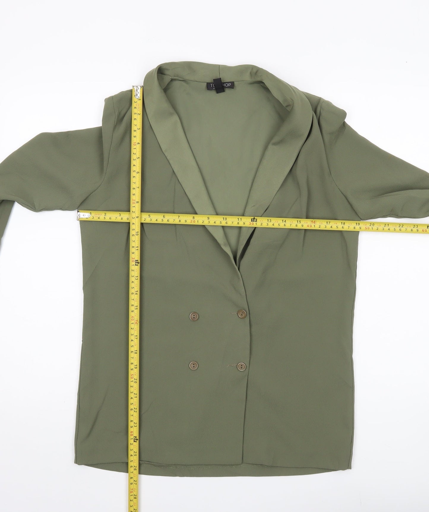 Topshop Women’s Green UK 10 Shawl Collar Double-Breasted Blazer