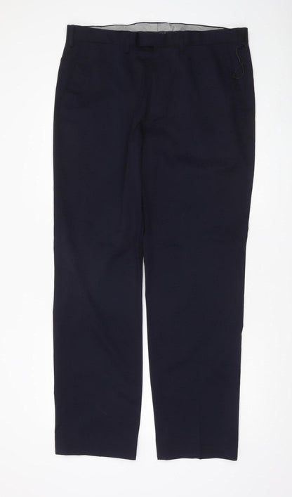 Marks and Spencer Men's Blue 38x33 Regular Fit Dress Pants