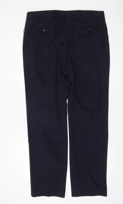 Marks and Spencer Men's Blue 38x33 Regular Fit Dress Pants