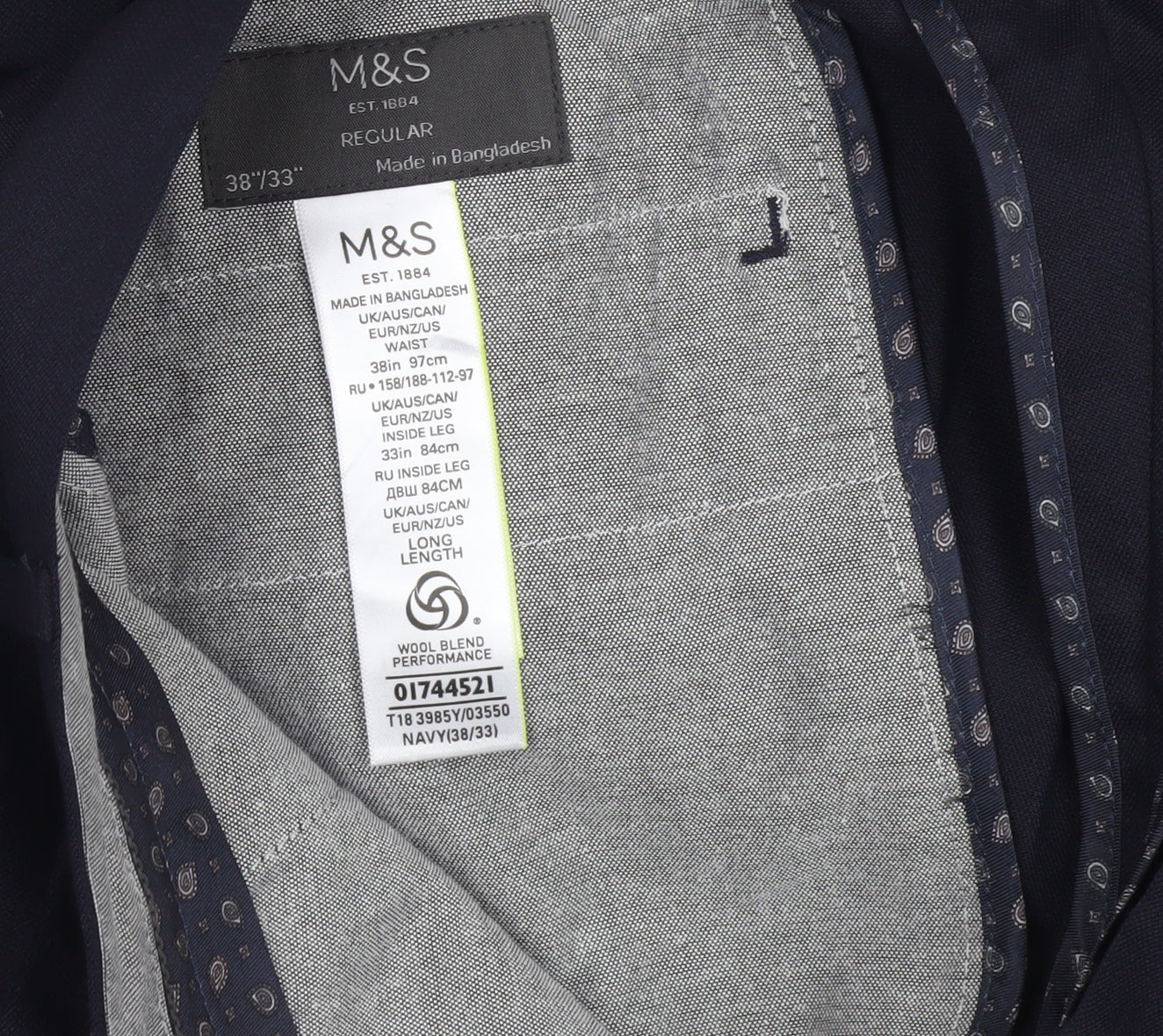 Marks and Spencer Men's Blue 38x33 Regular Fit Dress Pants