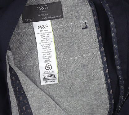 Marks and Spencer Men's Blue 38x33 Regular Fit Dress Pants
