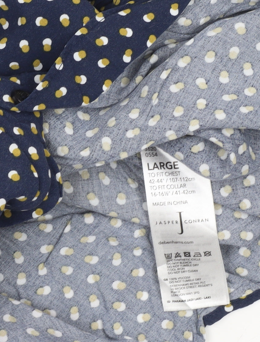Jasper Conran Men's Blue Polka Dot Long Sleeve Button-Up Shirt L