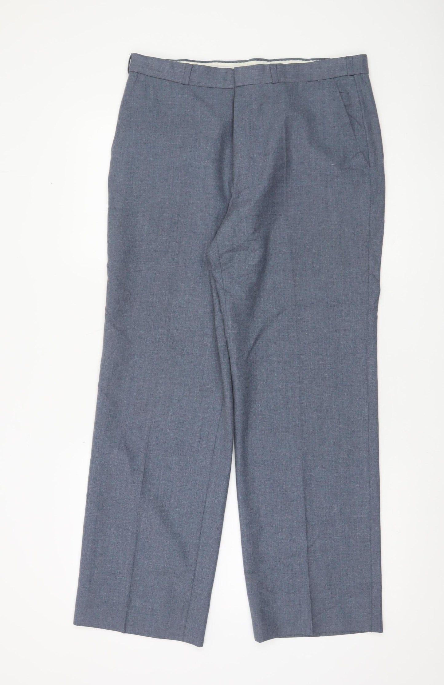 St Michael Men's Blue Wool Blend Dress Trousers 34W 29L