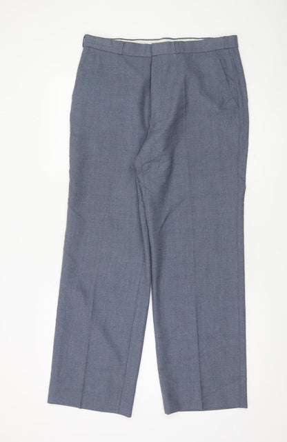 St Michael Men's Blue Wool Blend Dress Trousers 34W 29L