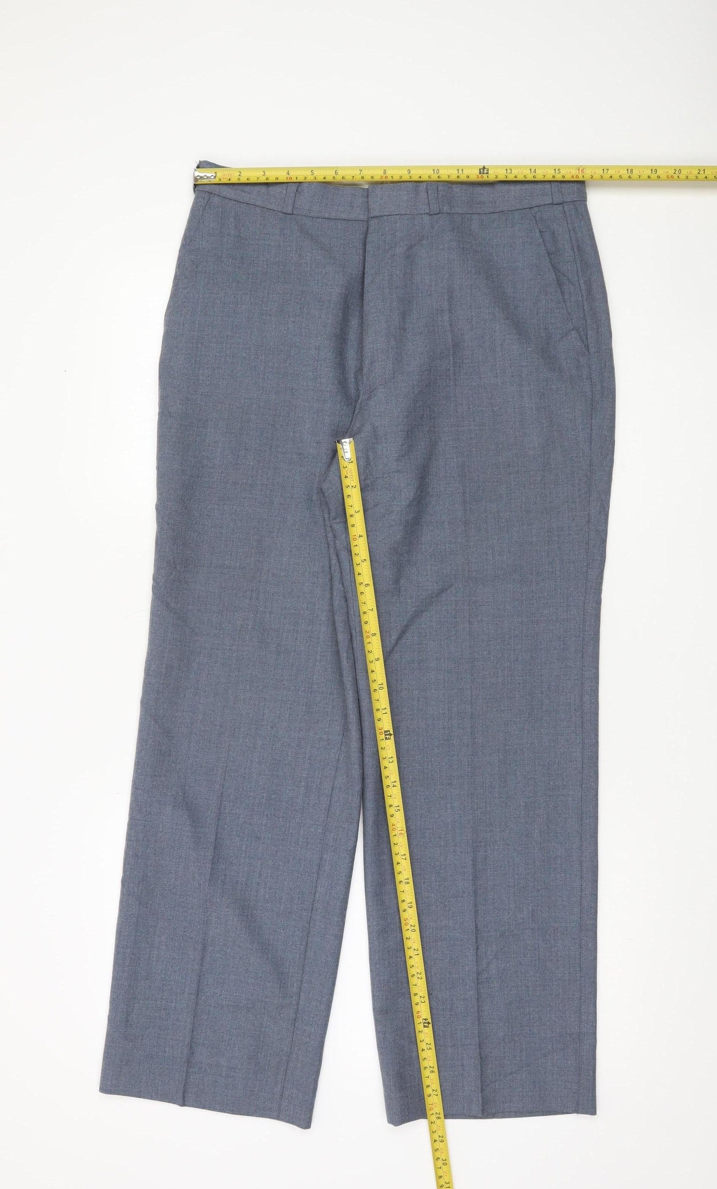 St Michael Men's Blue Wool Blend Dress Trousers 34W 29L