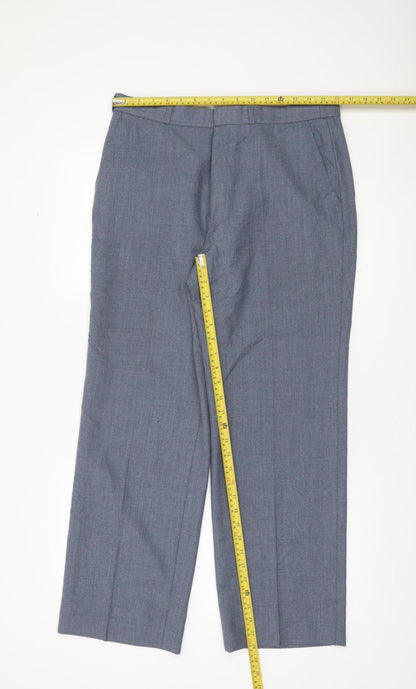 St Michael Men's Blue Wool Blend Dress Trousers 34W 29L