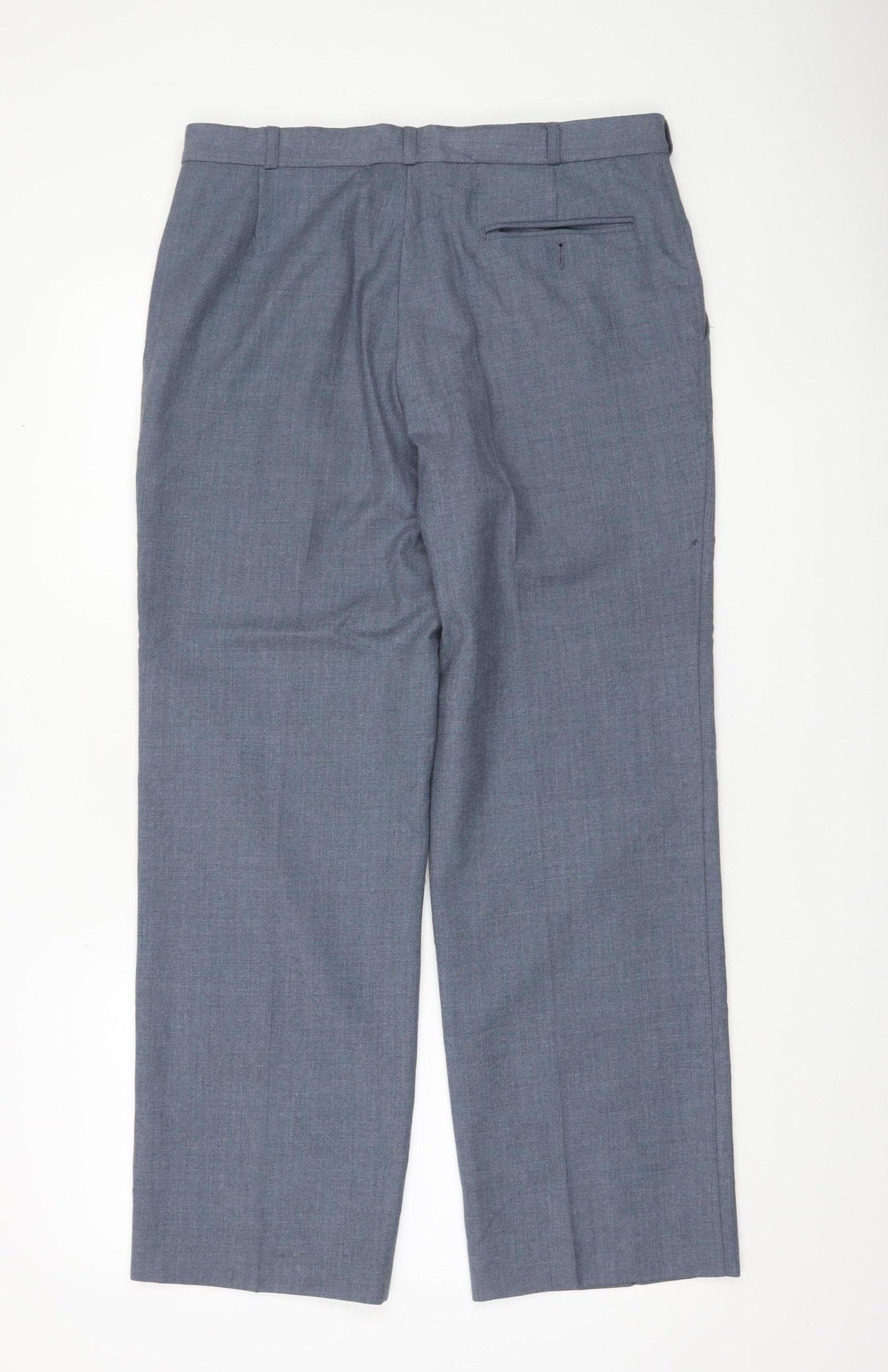 St Michael Men's Blue Wool Blend Dress Trousers 34W 29L