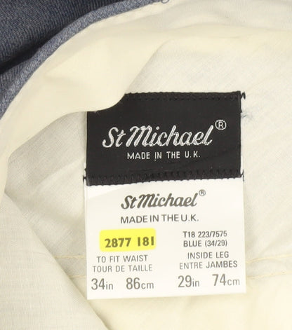 St Michael Men's Blue Wool Blend Dress Trousers 34W 29L