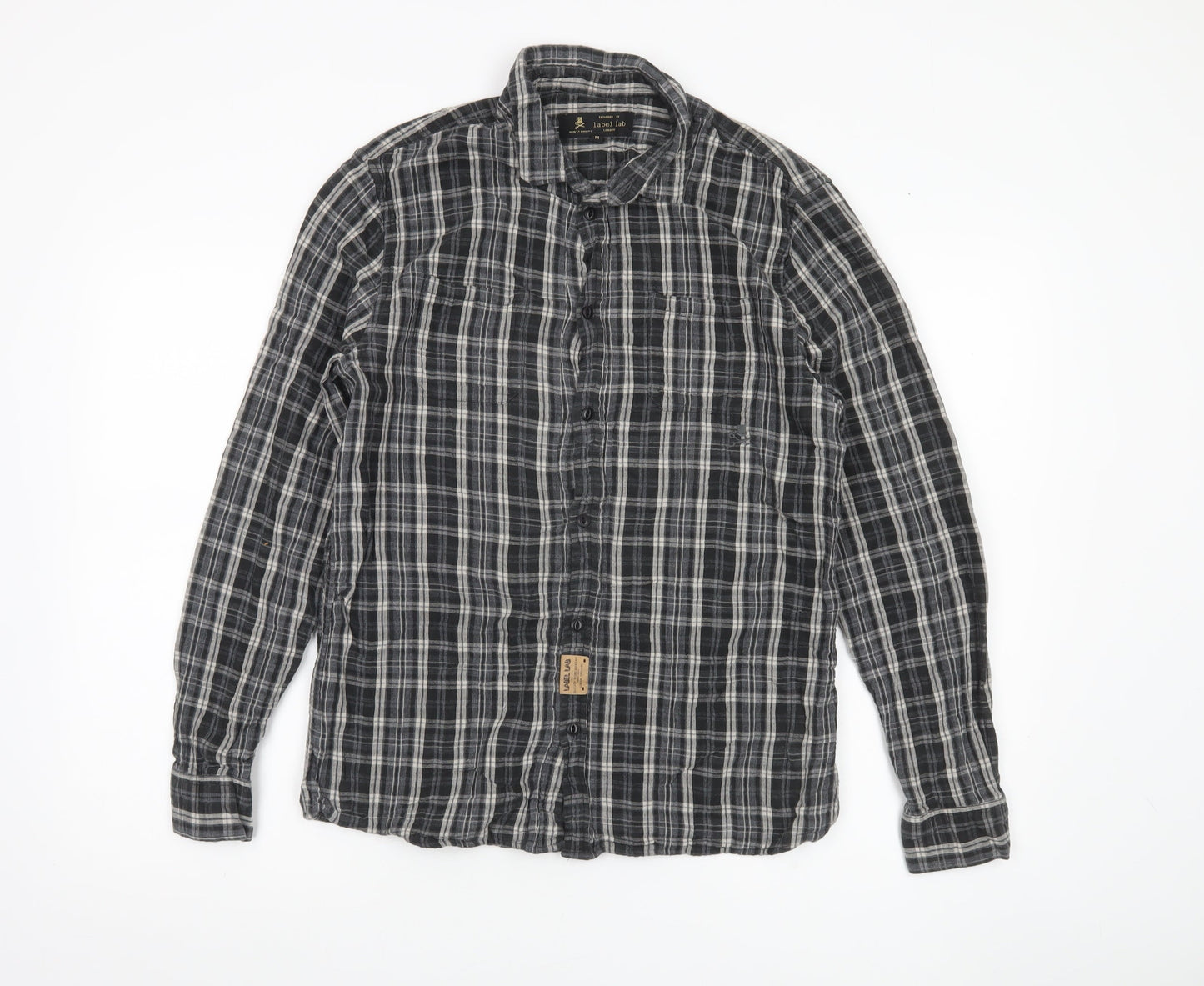 Label Lab Men’s Black Plaid Cotton Long Sleeve Button-Up Shirt M