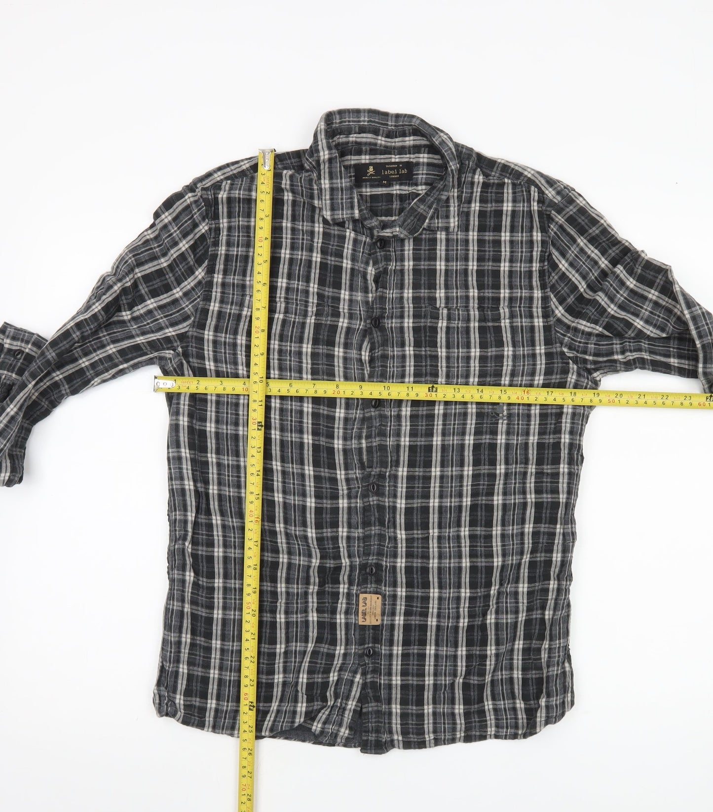 Label Lab Men’s Black Plaid Cotton Long Sleeve Button-Up Shirt M