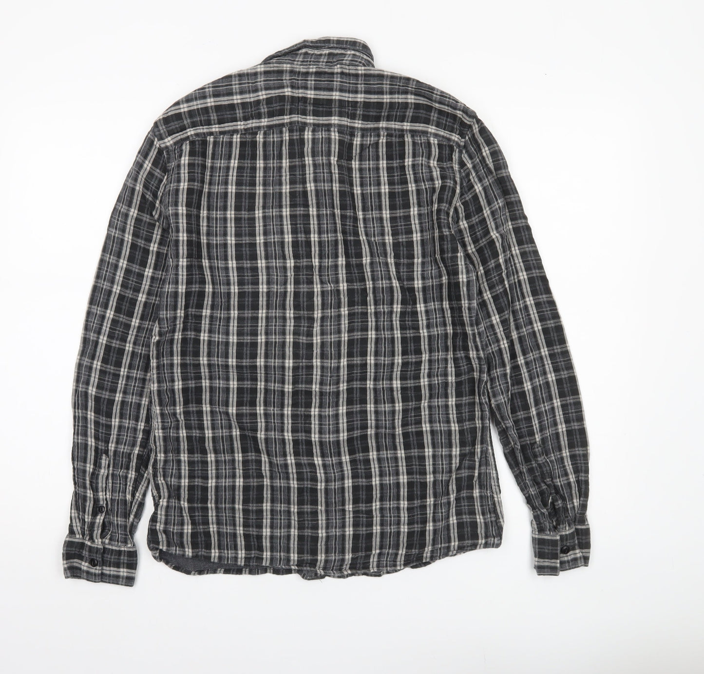 Label Lab Men’s Black Plaid Cotton Long Sleeve Button-Up Shirt M
