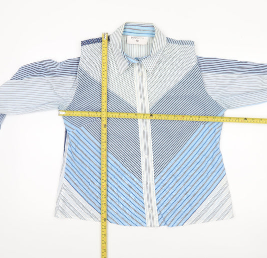 Bonmarché Women’s Blue Striped Button-Up Shirt Size 18 Long Sleeve