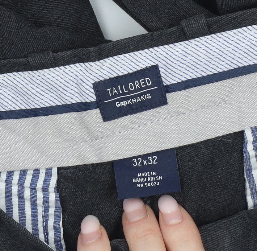 Gap Mens Black Slim Fit Chino Trousers 32x32 Tailored Cotton