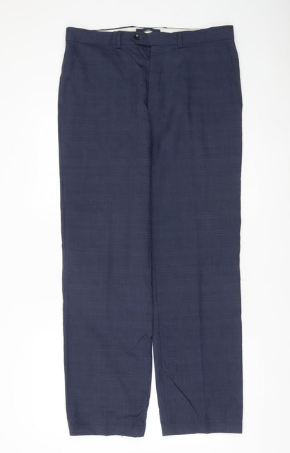 Marks and Spencer Men's Blue Wool Dress Trousers Size 34W 33L