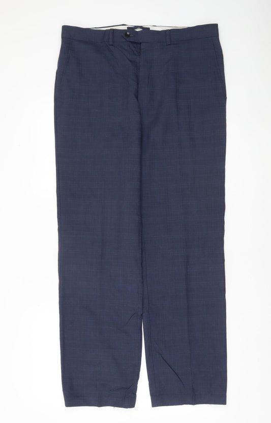 Marks and Spencer Men's Blue Wool Dress Trousers Size 34W 33L