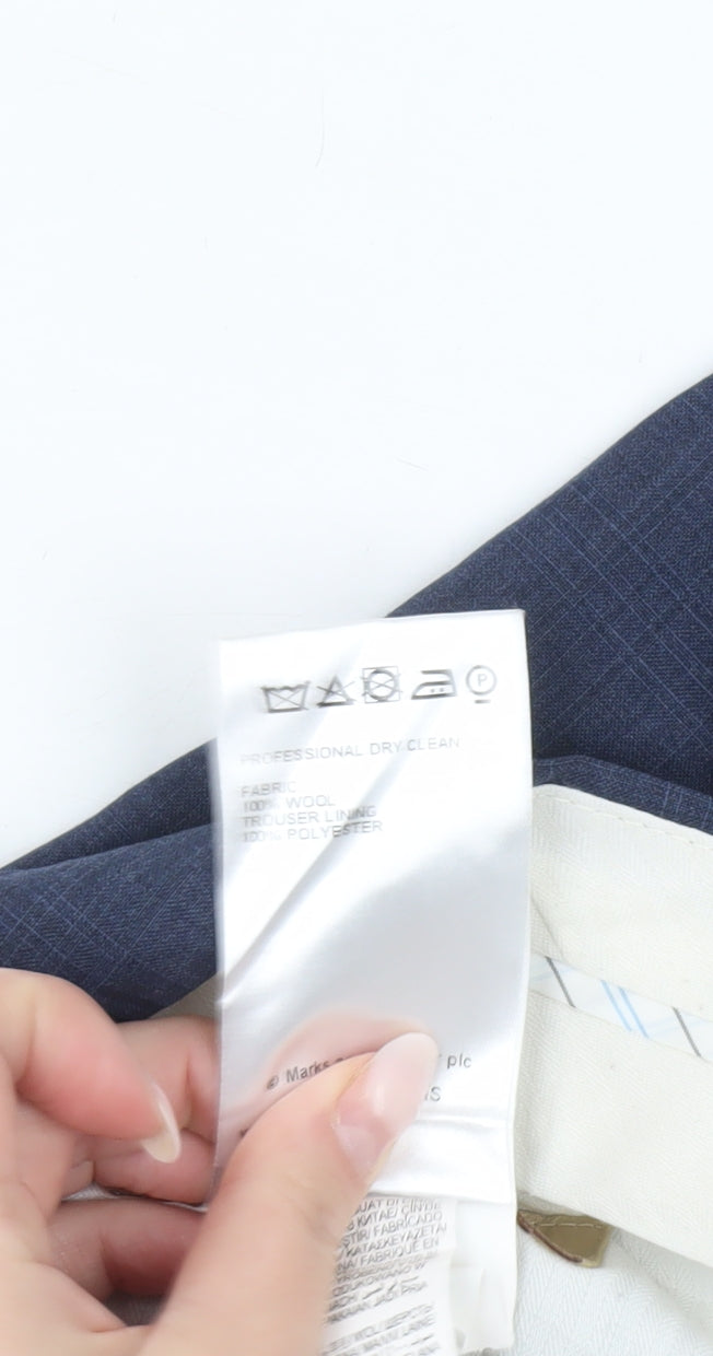 Marks and Spencer Men's Blue Wool Dress Trousers Size 34W 33L