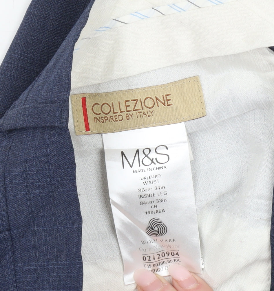 Marks and Spencer Men's Blue Wool Dress Trousers Size 34W 33L
