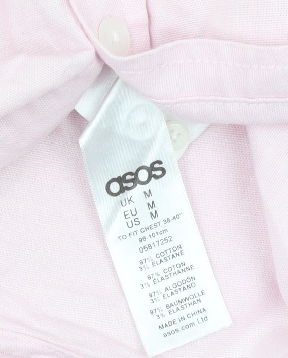 ASOS Men Pink Slim Fit Short Sleeve Button-Down Shirt Medium 38-40"
