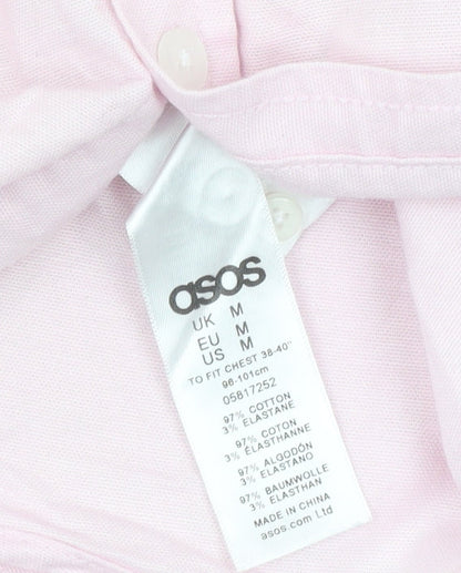 ASOS Men Pink Slim Fit Short Sleeve Button-Down Shirt Medium 38-40"