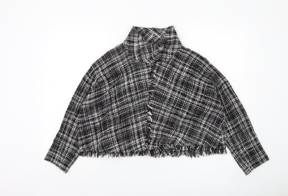 Zara Women Black Check Cropped Tweed Blouse Size M