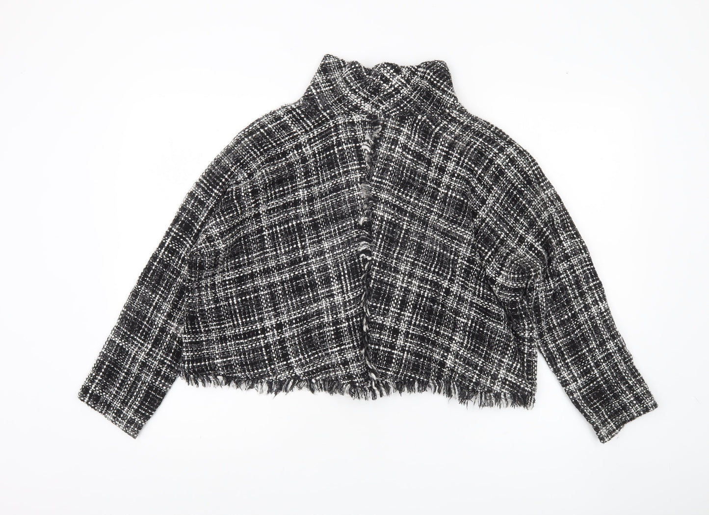 Zara Women Black Check Cropped Tweed Blouse Size M