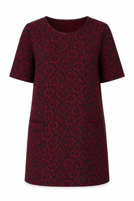 Front view of Cooperative Women’s Red Floral Shift Dress M Knee Length Cotton