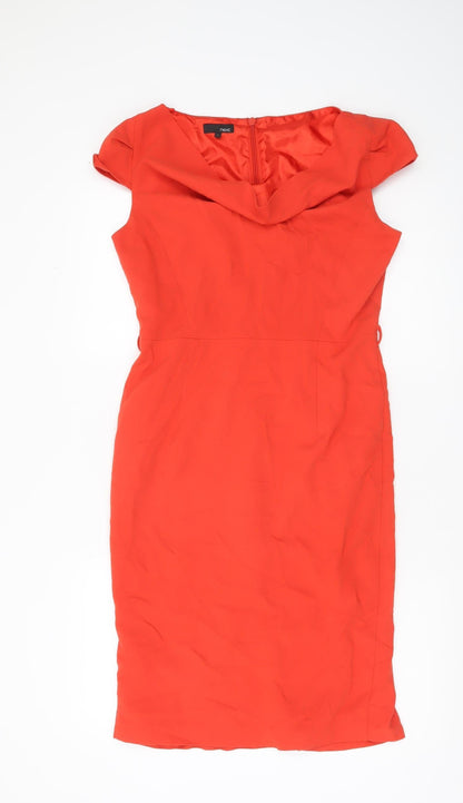 Next Women Red Sheath Knee Length Dress Size 10 Cowl Neck