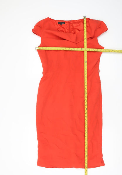 Next Women Red Sheath Knee Length Dress Size 10 Cowl Neck