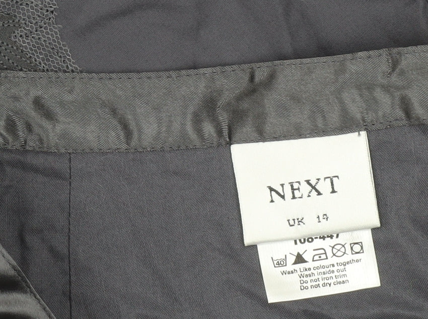 Next Womens Grey Floral Embroidered A-Line Skirt Size 14 Lined Cotton